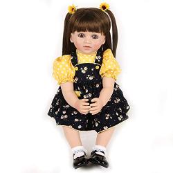 Realistic Reborn Toddler Girl Baby Doll Vinyl Long Hair Yellow and Black Princess Dress 24 Inches