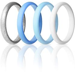 ThunderFit Womens Thin and Stackable 4 Pack Silicone Rings Wedding Bands 2.5mm Width - 2mm Thick