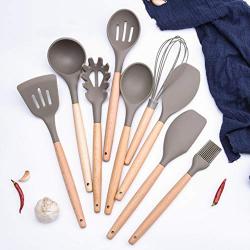 Silicone Kitchen Utensils Gadgets Wood handle Cooking Tools Kitchenware Set Spatula Shovel Spoon Home Kitchen Tools,F