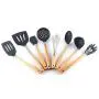 Hjyi Silicone Kitchen Wooden handle silicone kitchenware set silicone spatula spoon spoonful frying shovel 8-piece set