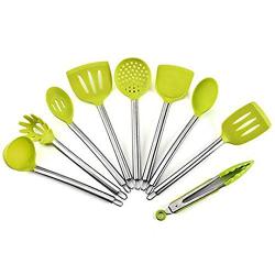 Hjyi Kitchen Cooking Silicone rubber Handle kitchenware non-stick pot high temperature shovel set kitchen cooking tool kit (nine-piece set)