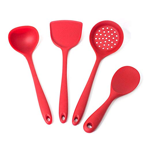 Kitchen Tools Silicone Kitchenware Set Spatula Rice Spoon Soup Spoon Colander Four-piece Cooking Tool Set Red