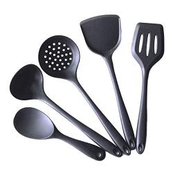 Yuybei-Home Silicone kitchenware 5 Pieces Silicone Cooking Utensils Kitchen Utensil Set Cooking Tools for Nonstick Cookware Nonstick Heat Resistant Tools (Color : Black, Size : 5 Piece Set)