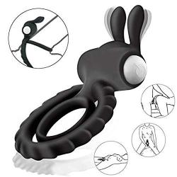 Vibr?ting Pê?ís Ring Soft Pê?ís Ring Battery Powered Toys with Rabbit Ears Dual Rings - Black 10