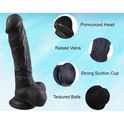 Big Eggs Super Realistic Dildo, Slightly Bendable 8 Inch Premium Liquid Silicone Penis Dong with Suction Cup,Sex Toys for Women, Female Massage Anal Masturbation, Black