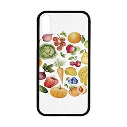 Kitchen Decor Rubber Phone Case,Fruit and Vegetables Vintage Style Kitchenware Cafe Home Design Watercolor Art Compatible with iPhone XR