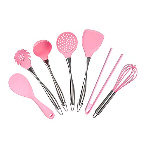 Pink Silicone Cooking Tools Stainless Steel Handle Kitchenware Dinnerware Tableware Heat Resistant Kitchen Utensils Accessories