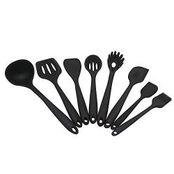 Silicone Kitchenware Kitchen Silicone Kitchenware Food Grade 8 Piece Nonstick Cookware Shovel Kit for cooking, baking and mixing, black