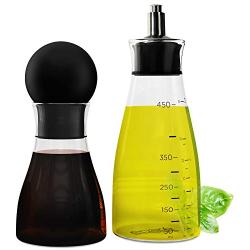 Eparé Olive Oil And Vinegar Dispenser Bottles - Set Of Two Large Capacity Cruets - Stainless Spout - Borosilicate Glass