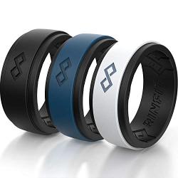 Rinfit Silicone Wedding Ring for Men 1 or 3 Rings Pack. RinfitAir Breathable Design, Silicone Rubber Bands. Mens Wedding Band Size 7-14