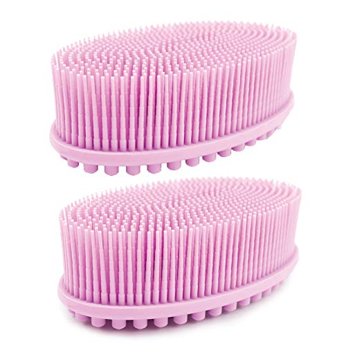 2 Pack Pink Avilana Exfoliating Silicone Body Scrubber Easy to Clean, Lathers Well, Eco Friendly, Long Lasting, And More Hygienic Than Traditional Loofah