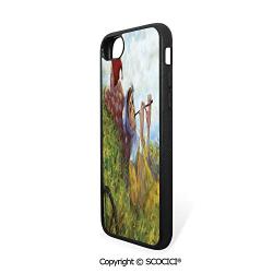 SCOCICI Non-Slip Drop Protection Smart Cell Phone Case Children Girls Enjoying The Nature on Old Cart at The Country Nature Painting Pastoral Theme Compatible with iPhone 7