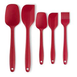 JunbosiKitchenware Silicone Shovel Brush Size Scraper Red Black Kitchenware Set of 5 Scraper Set,Red