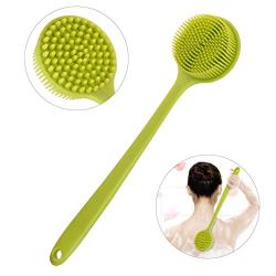 PRETTY SEE Slicone Bath Body Brush Exfoliator, Back Brush Long Handle for Shower with Soft Bristles, Back Scrubber, Green