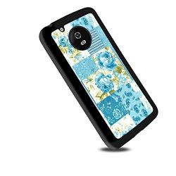 Moto G5 Case, Blue Flower Shock-Absorption TPU Rubber Bumper Moto G5 Case, Ultra Thin Slim Protective Cover for Moto G5-Black