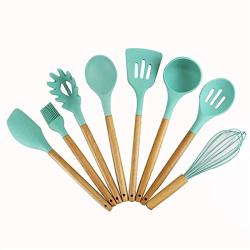 9 Sets Spoon Of Silica Gel Kitchenware With Wooden Handle Silicone Spoon