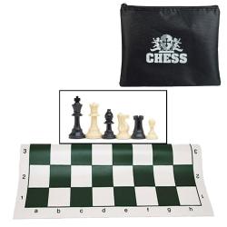 WE Games Tournament Chess Set? Heavy Weighted Chess Pieces with Green Roll-up Chess Board and Zipper Pouch for Chessmen