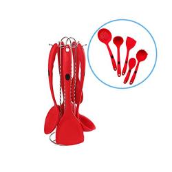 Silicone Kitchenware Set Non-Stick - 5 Pcs Cooking Tools Cookware Utensils Kitchen Accessories Heat Resistant Colander Turner Filter Soup Spoon Red