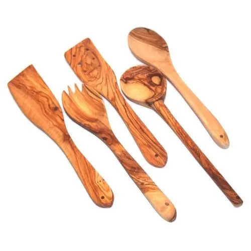 Handcrafted Olive Wood Set of 5 Spatulas/Spoons (length 12" each) - Asfour Outlet Trademark