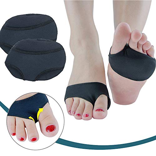 Anti Grinding Forefoot Cushion, Gel Sleeves Pads Anti-Pain Insoles Gel Protection Toe Undies Pads Nylon Paw Half Sole Protector Silicone Metatarsal Ball of Foot Pads Foot Pain Ballet Dance (S, Black)