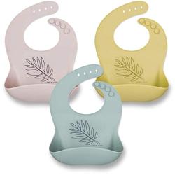 Simka Rose Silicone Bib - Waterproof Baby Bibs for Girls and Boys - Perfect for Babies and Toddlers - Easy to Clean Feeding Bibs - Set of 3 (Grey/Olive/Lavender)