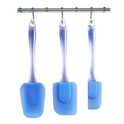 Silicone Spatula Set - 3 Piece Heat-Resistant Baking Spatulas - Professional Stir Fry Spatula - Easy to Clean - Dishwasher Safe - Pro-Grade Non-Stick Silicone Rubber Spatula Blue