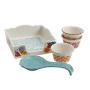 The Pioneer Woman Flea Market 25-Piece Ceramic Pantry Essential Set Adds Elegant Style To Kitchenware (Set Includes 3pc Silicone Tool Set, 7in Utensil Crock, 7.4in Napkin Box, 6.4in Covered Butter Dis