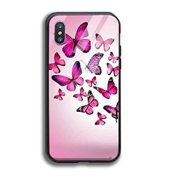 iPhone X/XS Case, Protective Heavy Duty Case with Tempered-Glass Back Case for iPhone X/XS 5.8 Inch (Butterflies Bottom)