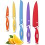 Vremi 10 Piece Colorful Knife Set - 5 Kitchen Knives with 5 Knife Sheath Covers - Chef Knife Sets with Carving Serrated Utility Chefs and Paring Knives - Magnetic Knife Set with Matching Color Case