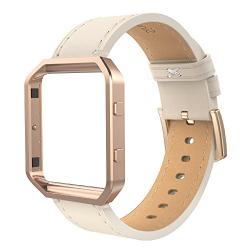 Simpeak Compatible for Fitbit Blaze Bands with Frame, Small & Large, Multi Color, Genuine Leather Band with Metal Frame for Fit bit Blaze Smartwatch, Black,Brown,White,Grey,Gold,Beige,Pink