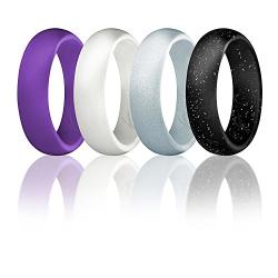 ROQ Silicone Wedding Ring for Women, Affordable Silicone Rubber Wedding Bands, 7 Packs, 4 Pack & Singles - Glitters & Metallic - Rose Gold, Silver, Pink, Black, Blue