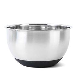 Meiyiu Stainless Steel Mixing Bowl with Ergonomic Non-Slip Silicone Base Professional Kitchenware Diameter 22cm Black silicone bottom