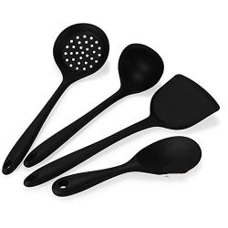 JunbosiKitchenware Silicone Kitchenware 4 Piece Set Cooking Spoon Shovel Nonstick Shovel Spoon Set Kitchenware,Black