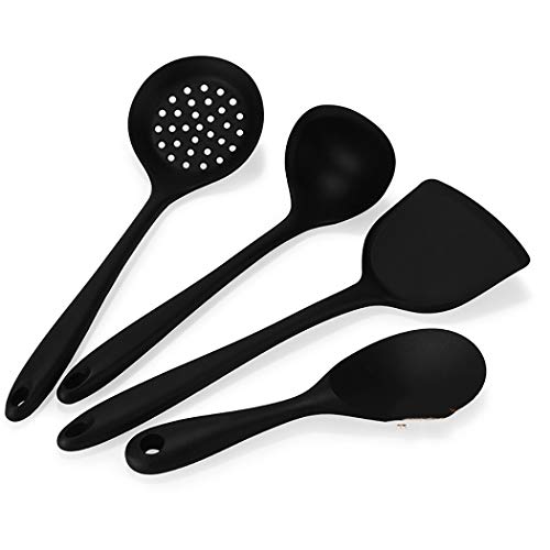 JunbosiKitchenware Silicone Kitchenware 4 Piece Set Cooking Spoon Shovel Nonstick Shovel Spoon Set Kitchenware,Black