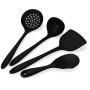 JunbosiKitchenware Silicone Kitchenware 4 Piece Set Cooking Spoon Shovel Nonstick Shovel Spoon Set Kitchenware,Black