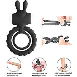 Vibr?ting Pê?ís Ring Soft Pê?ís Ring Battery Powered Toys with Rabbit Ears Dual Rings - Black 10