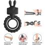 Vibr?ting Pê?ís Ring Soft Pê?ís Ring Battery Powered Toys with Rabbit Ears Dual Rings - Black 10