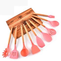 Hjyi Kitchen Cooking Wooden handle silicone Kitchenware nine pieces set non-stick pot cooking shovel set high temperature resistant kitchen utensils