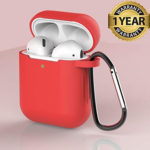 AirPods Case Cover Newest Silicone Skin Cute Full Protective Case Cover with Keychain Compatible with Apple Airpods 2 & 1 Wireless Charging Case, Airpods Accesssories (Red)