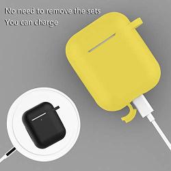 AirPods Case Cover Newest Silicone Skin Cute Full Protective Case Cover with Keychain Compatible with Apple Airpods 2 & 1 Wireless Charging Case, Airpods Accesssories (Yellow)