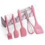 Hillento Silicone Kitchen Utensil Set Kitchenware 5PCS Silicone Kitchen Utensils Set Spatulas Brush Cooking Tools, Easy to Use & Clean, Pink