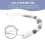 Pacifier Clip Baby Teething Toys BPA Free Silicone Beads Binky Teether Holder for Boy Girl, Boy, Soothie,Mam, Shower Gift Raccoon (Blue + Grey)
