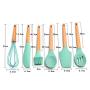JYHYGS Kitchenware Set, Wooden Handle Silicone Kitchenware, Non-Stick Pan, Heat-Resistant Cooking Shovel Spoon, 8-Piece Set, Green