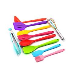 JunbosiKitchenware Color Silicone Kitchen Utensils Set of 10 Environmentally Friendly Cooking Shovel Spoon Tool Non-Stick Silicone Kitchenware Set