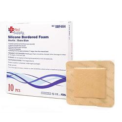 Medical Grade Premium MedSupply Silicone Bordered Foam Dressing. (4 x 4) Box of 10