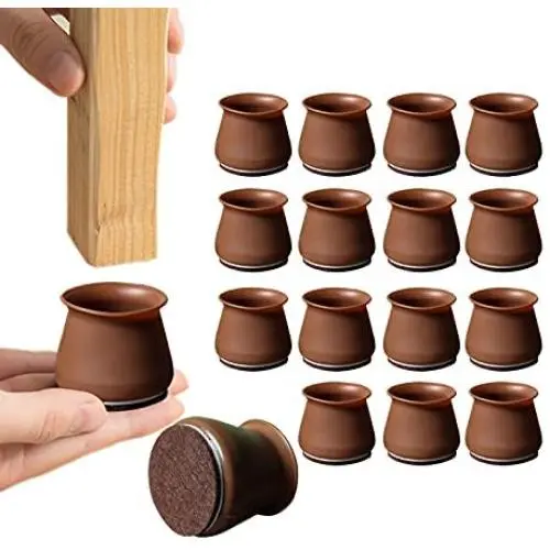 Chair Leg Protectors with Felt 16 Pcs, Silicone Furniture Pads For Hardwood Floors, Table Caps Chair Leg Covers For Furniture Moving, Table Foot Stopper to Protect Floors from Scratches, Coffee, Small