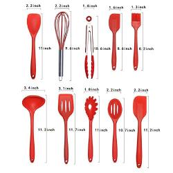 Silicone kitchenware set,MOLLG Hygienic Solid Coating,Heat Resistant Baking Spoonula,Brush,Whisk,Spatula,Ladle,Spoon,Tongs etc.10 Piece Cooking Set (Red)