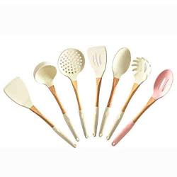 Hjyi Kitchen Cooking Silicone sleeve anti-skid wooden handle high temperature non-deformation large kitchenware silicone kitchenware set (set of 7 pieces)
