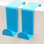 MOVEmen Color Stainless Steel Double Door Back Hook Kitchenware Umbrella Clothes Garbage Bag Hook Jewelry Stand Bathroom Hook Clothing Support Mop Clip Towel Rack Kitchen Storage Rack (Blue)