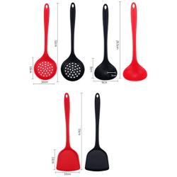 Silicone Kitchen Utensils Simple Set of 3, Cooking Utensils Set, Shovel, Colander, Soup Spoon, Heat-Resistant And Non-Stick Cooking Silicone Kitchenware, black